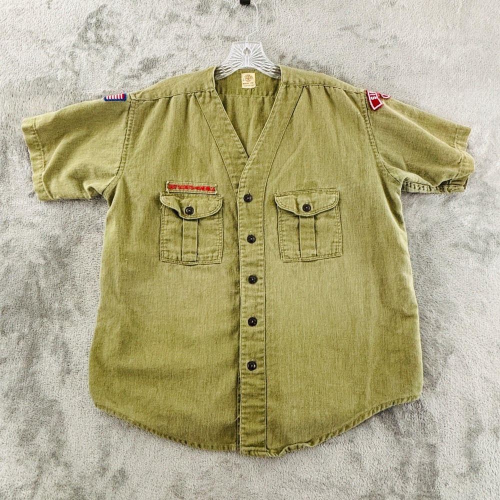 Vtg Boy Scouts of America Official Uniform Shirt Sanforized Green 50s Sioux City